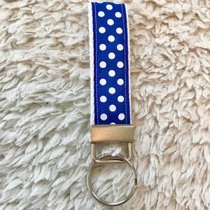 White Polka Dots on Royal Blue Keychain